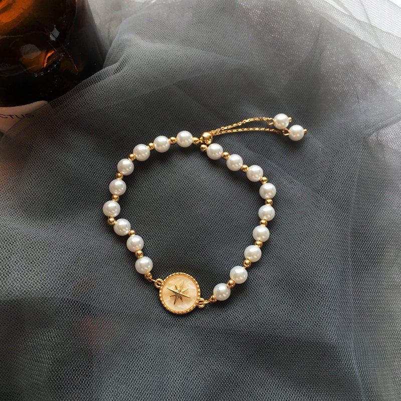 Mother of pearl bracelet, star vintage bracelet