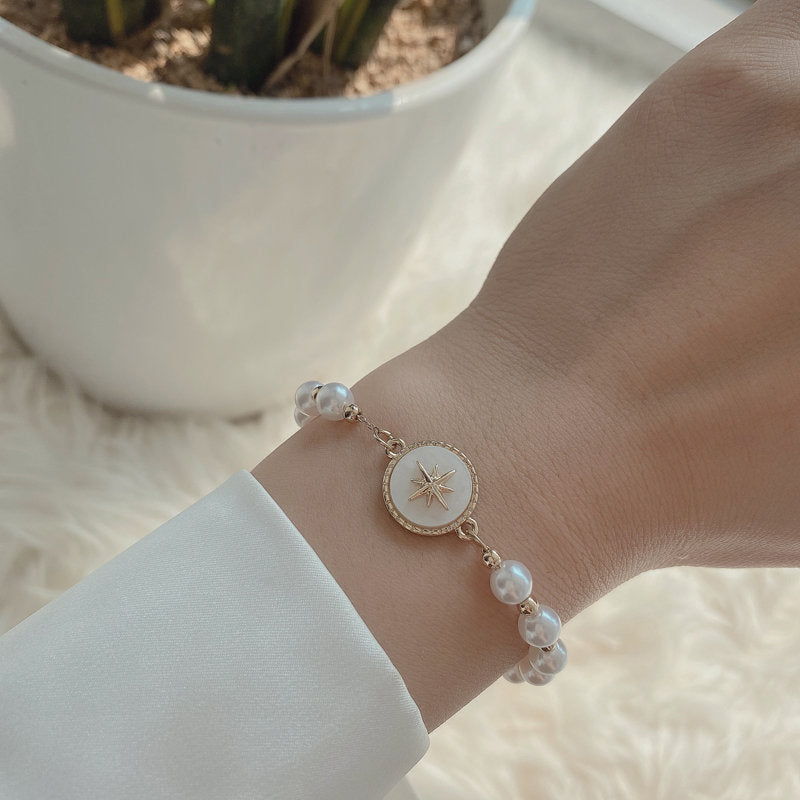 Mother of pearl bracelet, star vintage bracelet