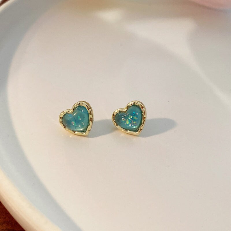 Heart stud earrings, resin earrings