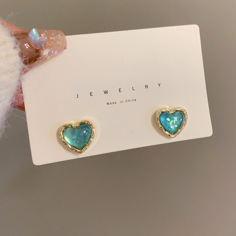 Heart stud earrings, resin earrings