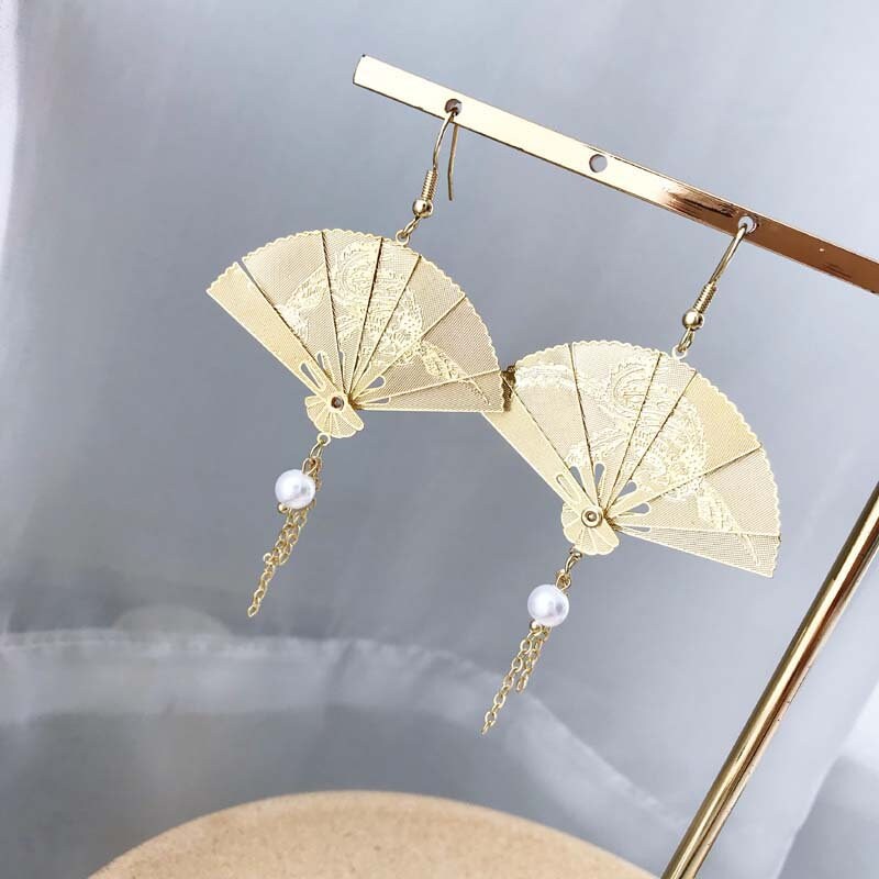 Oriental folding fan earrings, Japanese zen earrings