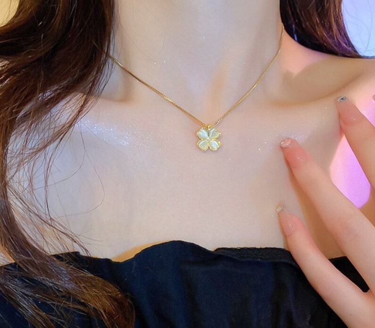 Opal and Gold Four-Leaf Clover Necklace