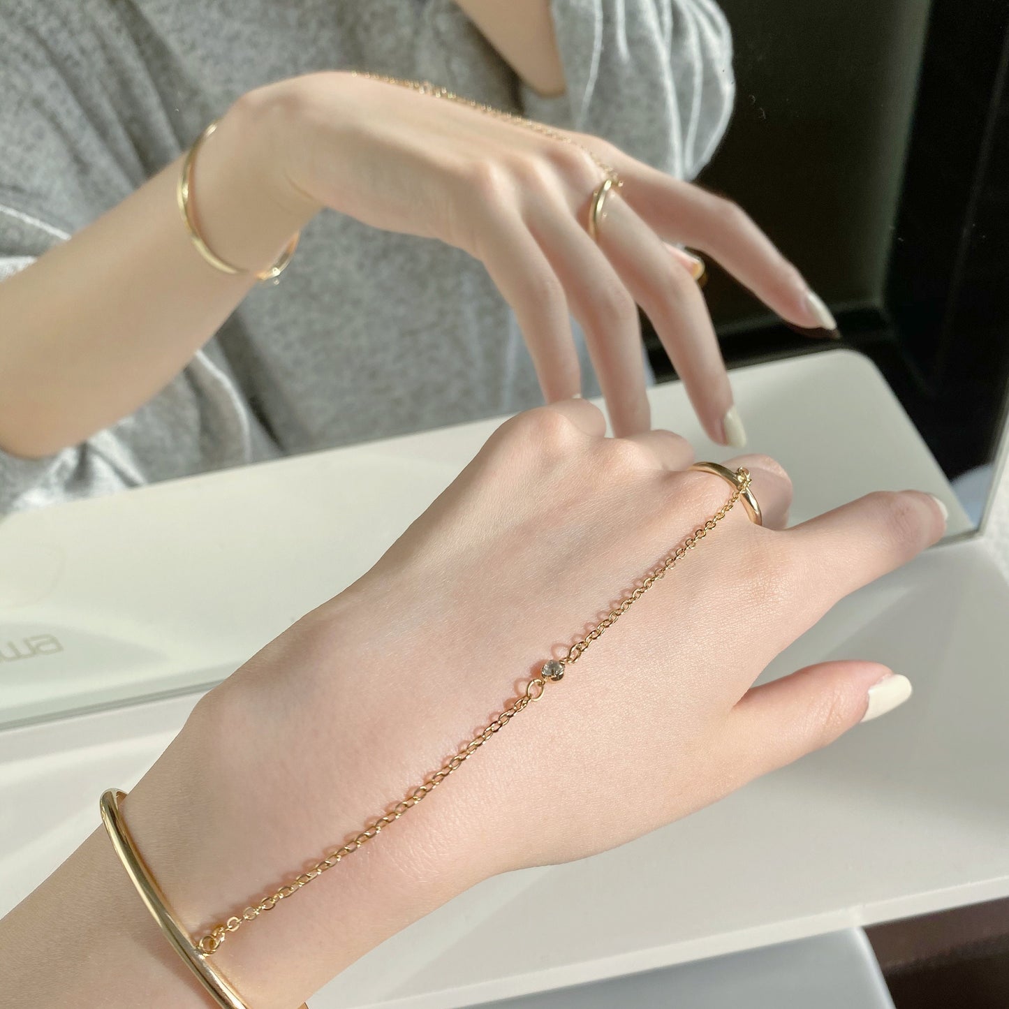 Gold Diamond Cuffed Bracelet with Ring - The Perfect Hand Chain & Finger Bracelet