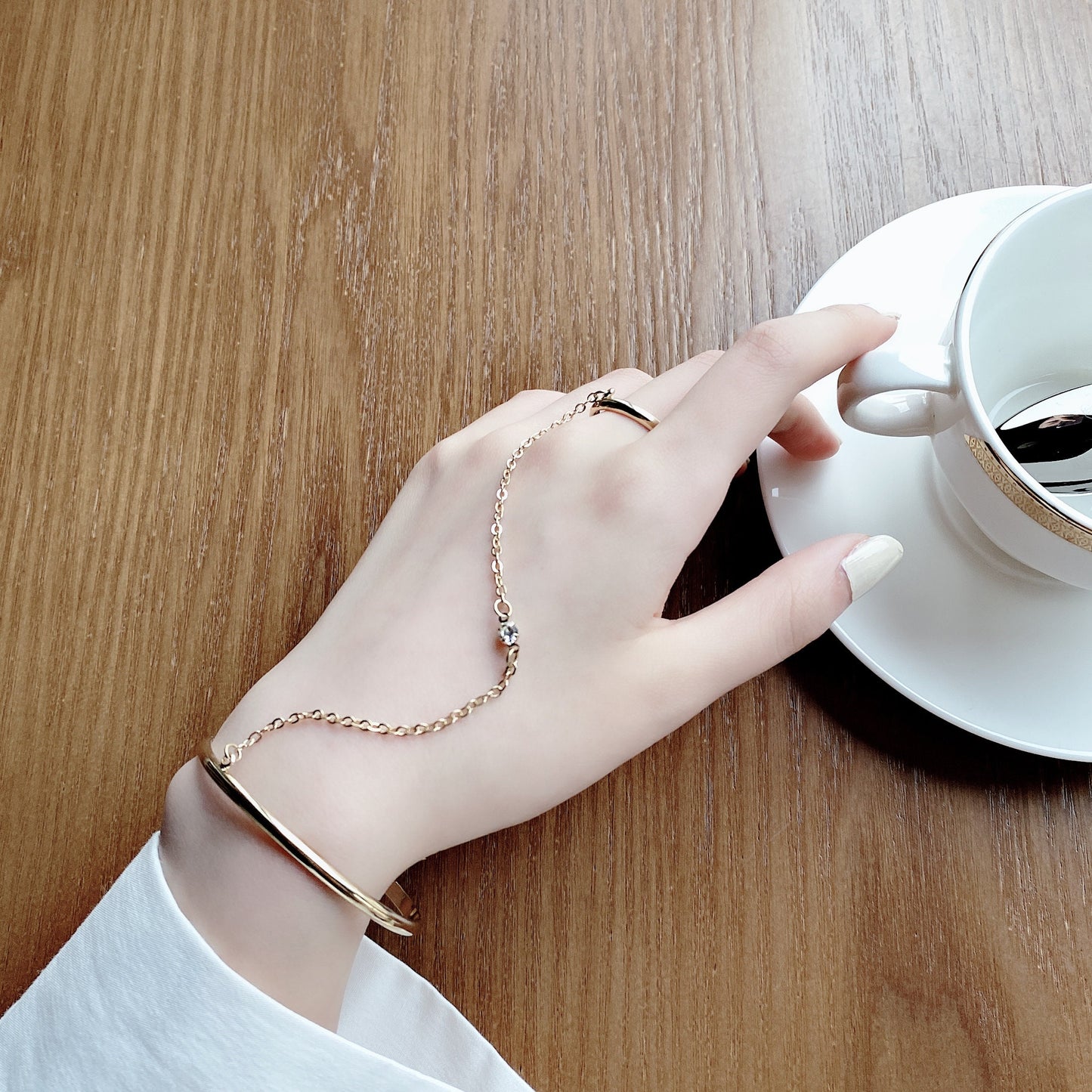 Gold Diamond Cuffed Bracelet with Ring - The Perfect Hand Chain & Finger Bracelet