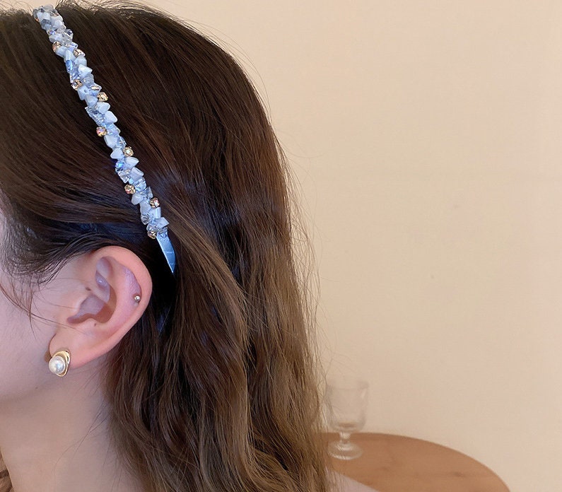 Wedding Headband with Something Blue -Crystal Wreath, Bridal Hair Piece and Wedding Accessories