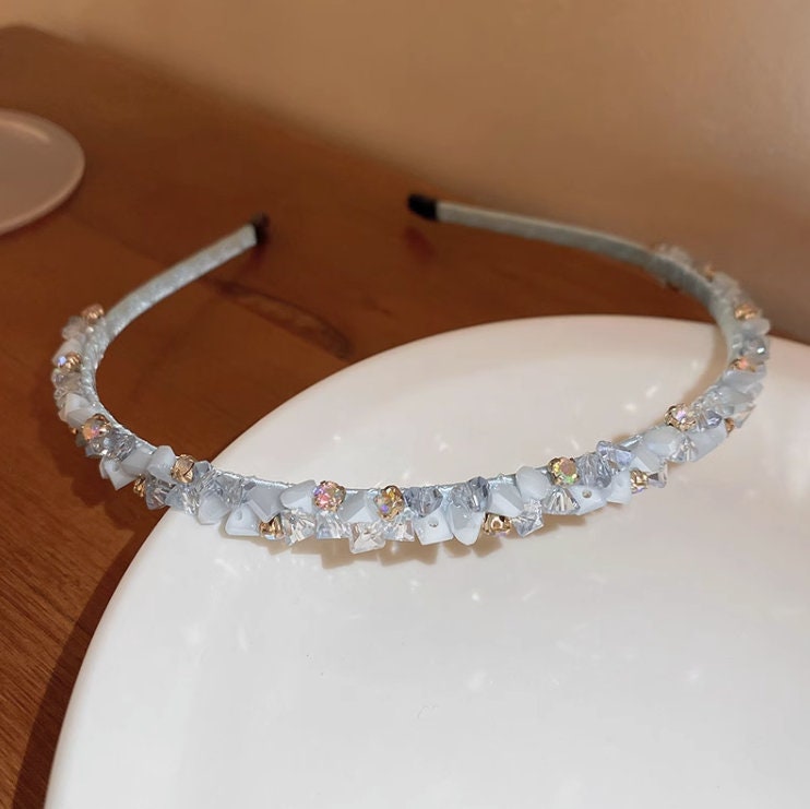 Wedding Headband with Something Blue -Crystal Wreath, Bridal Hair Piece and Wedding Accessories