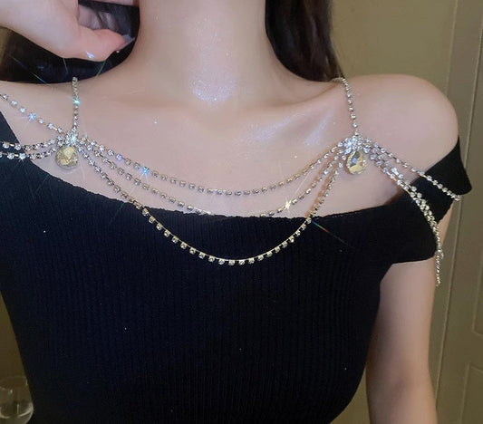 Shoulder Chain Jewelry for Body & Bridal, waist belt, Sparkling Diamond Tassel Chain- Elegant Statement Piece of Glamorous Body Jewelry