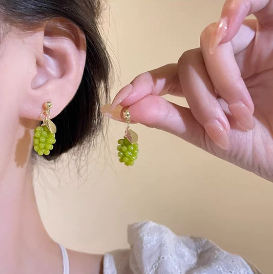 Fruit earrings, Grapes Earrings, leaf earrings: Fun Jewelry in Green - Unique Playful Statement Ear Candy, best gift for her